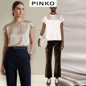 Pinko Farida Silk Blouse Champagne Designer Quiet Luxury Old Money Minimalist 0